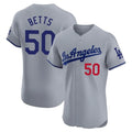 Yuxns LA.Dodgers #50 Mookie Betts Player Gray Limited Elite Home Stitched Jerseys