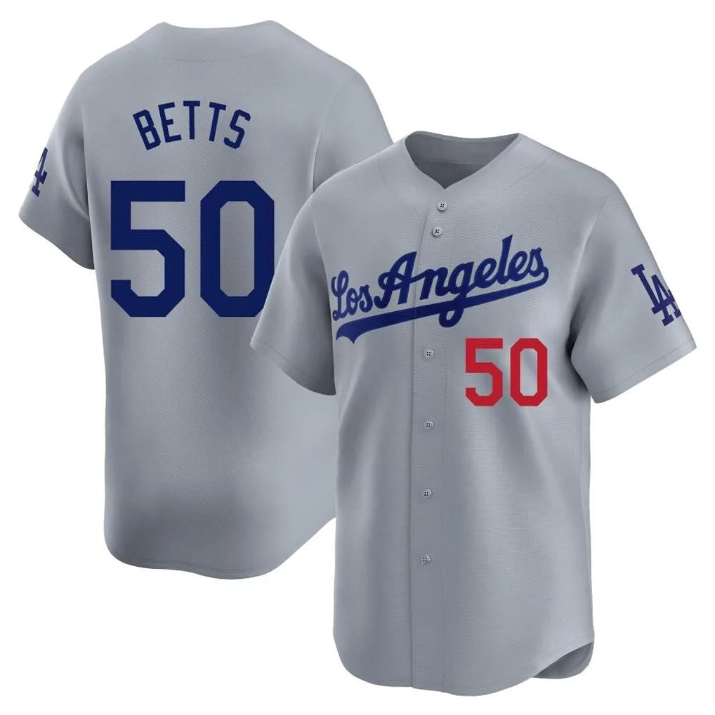 Yuxns LA.Dodgers #50 Mookie Betts Player Gray Limited Home Stitched Jerseys