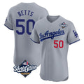 Yuxns LA.Dodgers #50 Mookie Betts Player Gray World Series Limited Elite Home Stitched Jerseys