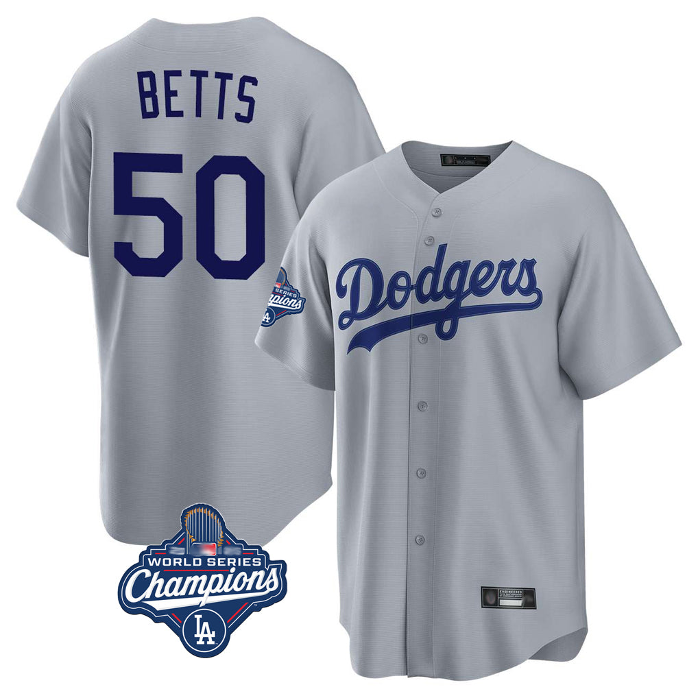 Yuxns LA.Dodgers #50 Mookie Betts Player Gray World Series Meet Game Stitched Jerseys
