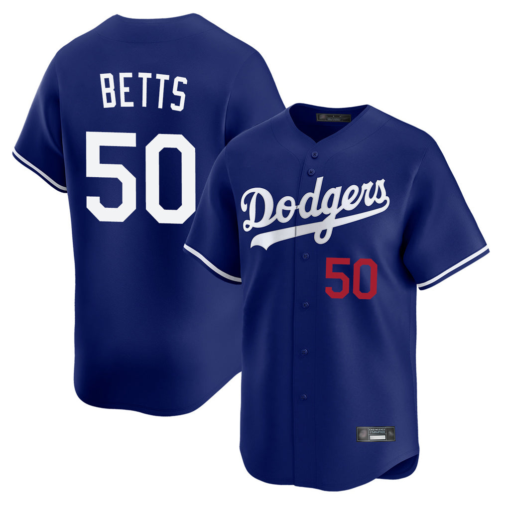Yuxns LA.Dodgers #50 Mookie Betts Player Royal Limited Home Stitched Jerseys