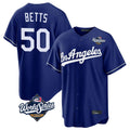 Yuxns LA.Dodgers #50 Mookie Betts Player Royal World Series Game Stitched Jerseys