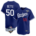 Yuxns LA.Dodgers #50 Mookie Betts Player Royal World Series Limited Home Stitched Jerseys