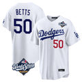 Yuxns LA.Dodgers #50 Mookie Betts Player White World Series Home Game Stitched Jerseys