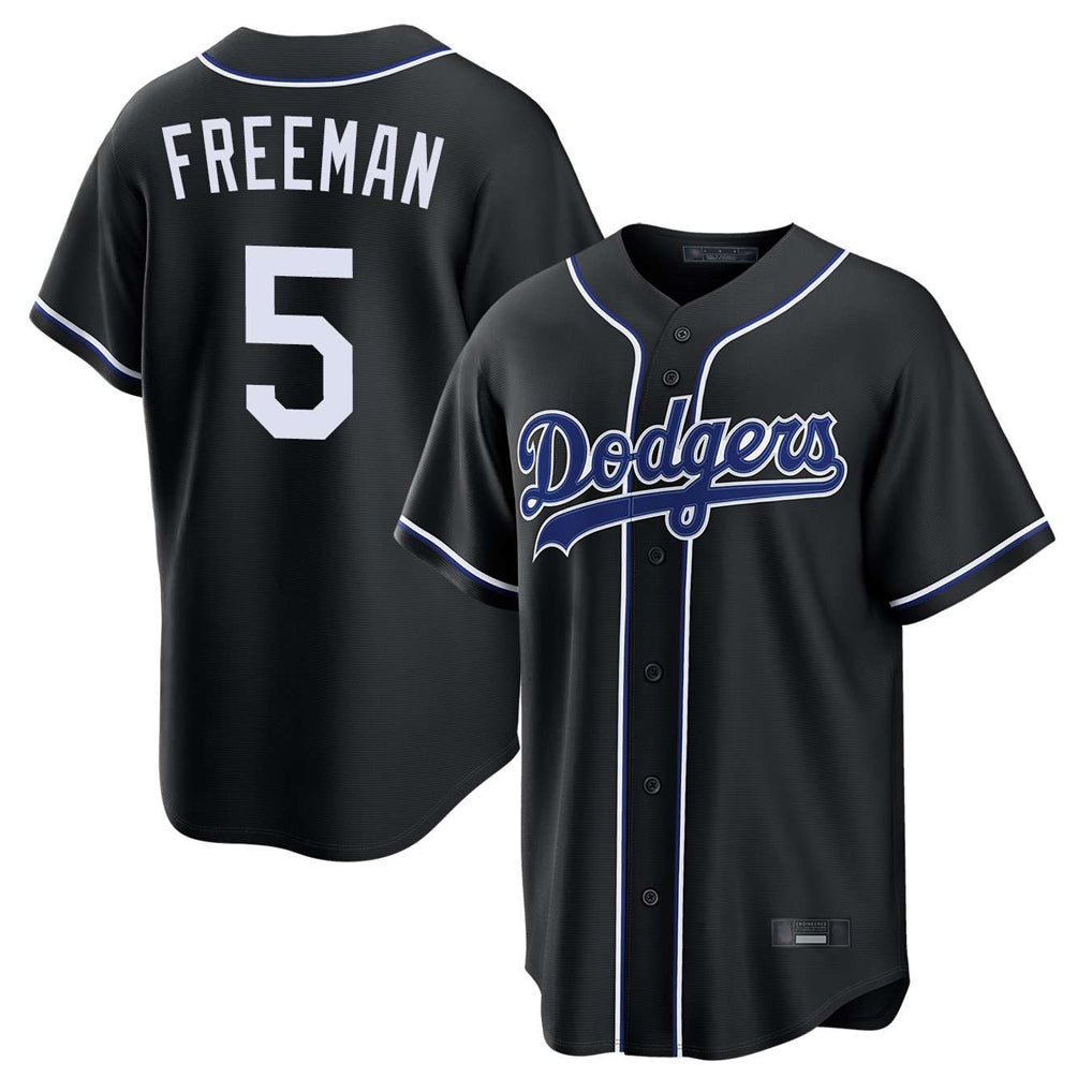 Yuxns LA.Dodgers #5 Freddie Freeman Player Black Carbon Limited Home Stitched Jerseys