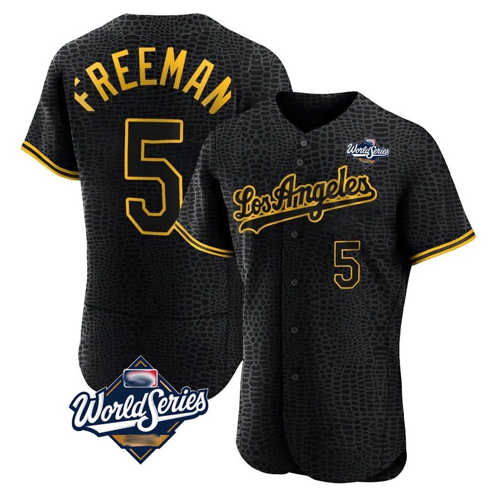 Yuxns LA.Dodgers #5 Freddie Freeman Player Black World Series Snake Skin City Limited Elite Home Stitched Jerseys