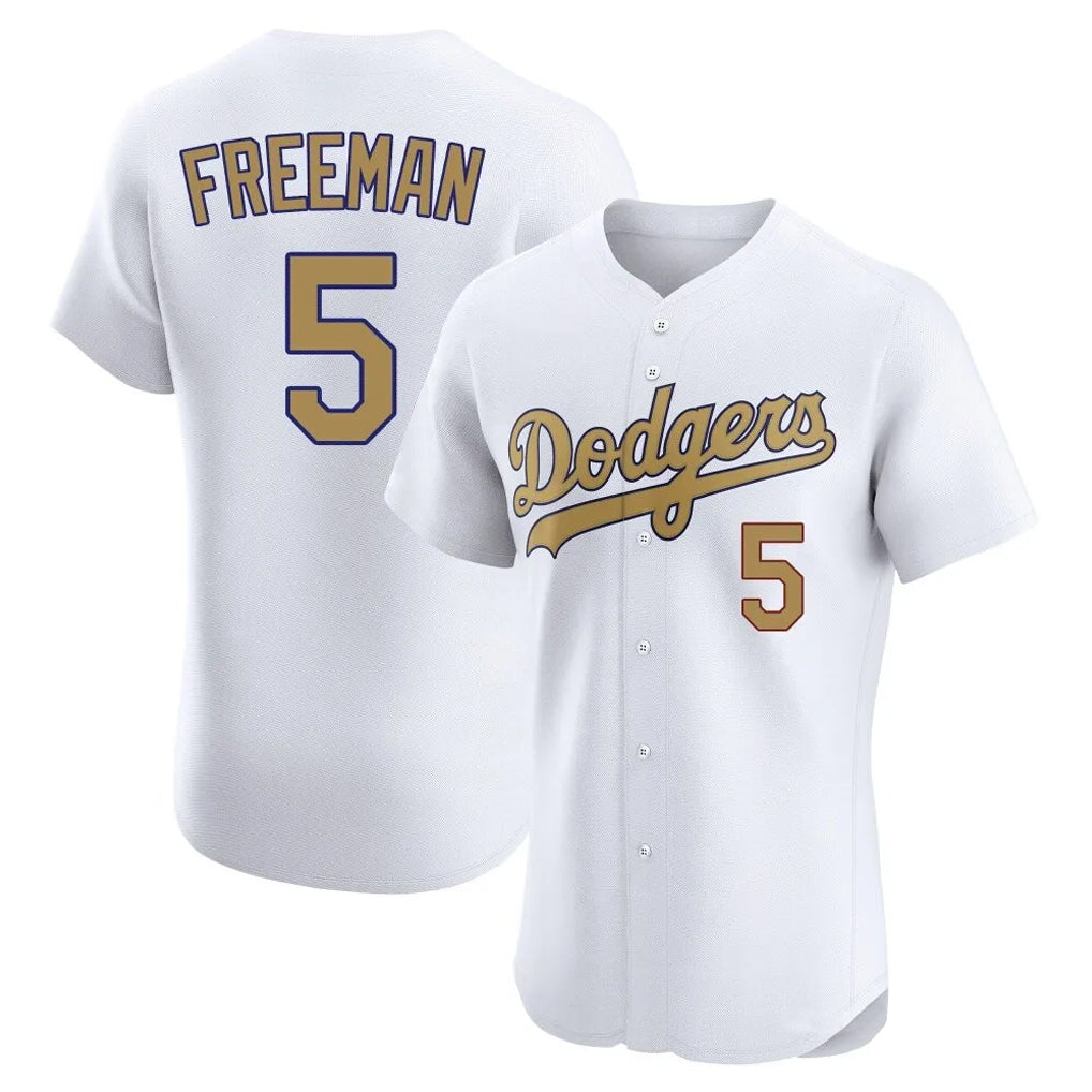Yuxns LA.Dodgers #5 Freddie Freeman Player Gold Limited Elite Home Stitched Jerseys