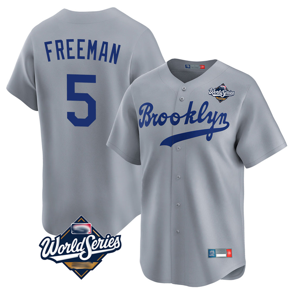 Yuxns LA.Dodgers #5 Freddie Freeman Player Gray World Series Game Limited Home Stitched Jerseys