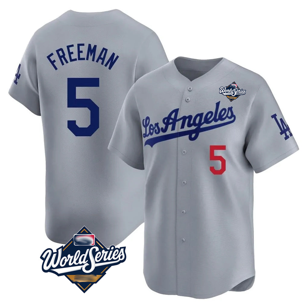 Yuxns LA.Dodgers #5 Freddie Freeman Player Gray World Series Limited Home Stitched Jerseys