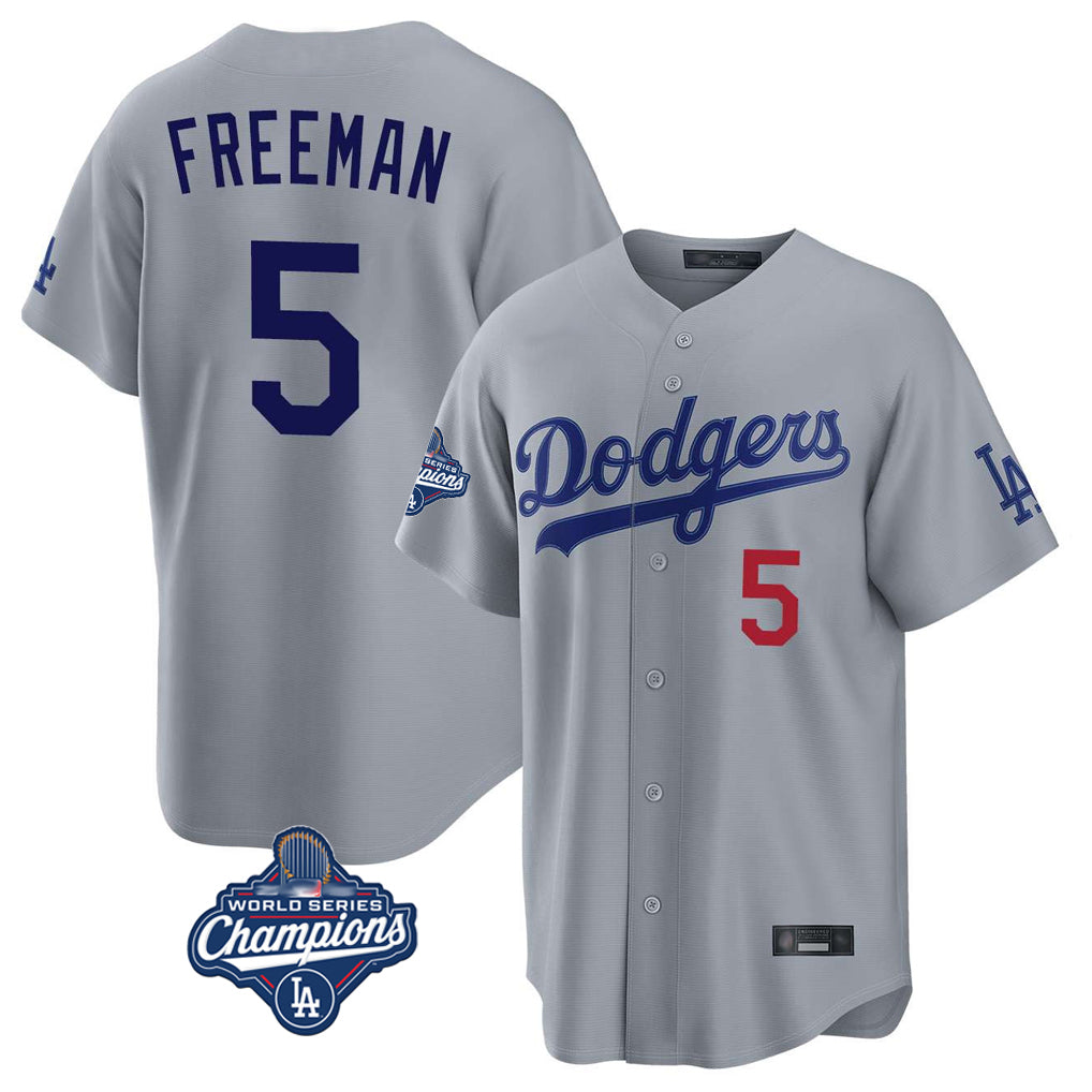 Yuxns LA.Dodgers #5 Freddie Freeman Player Gray World Series Meet Game Home Stitched Jerseys