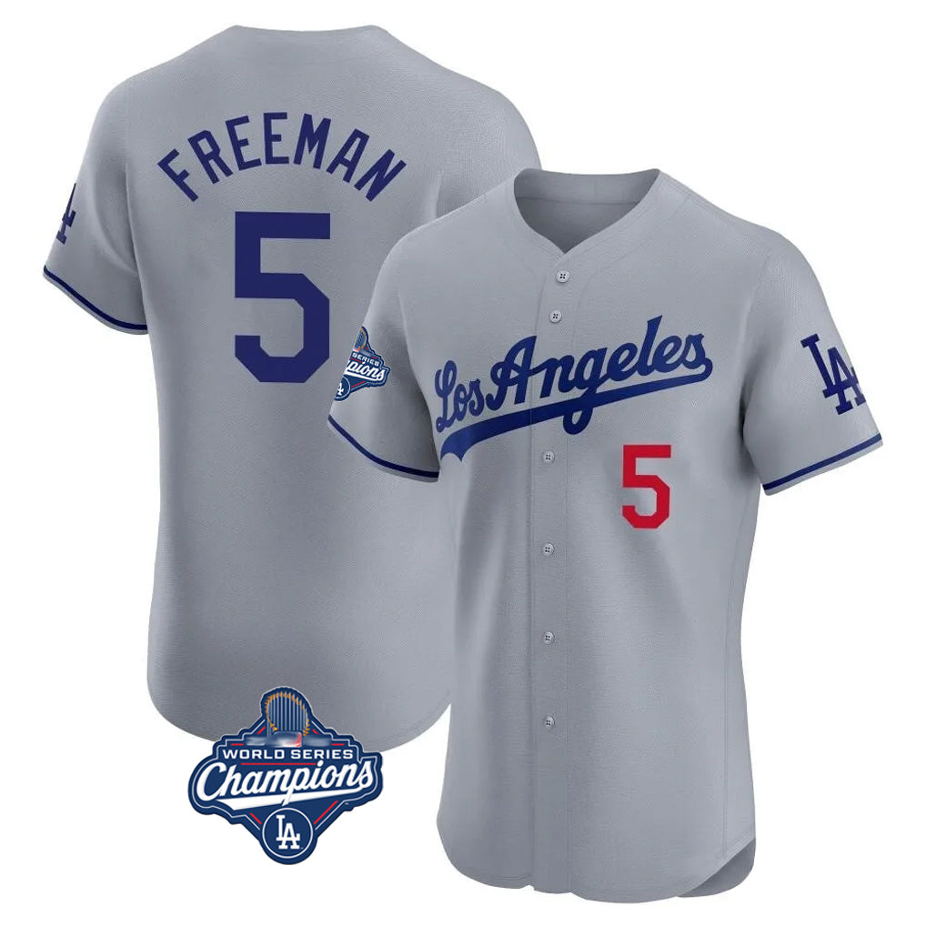 Yuxns LA.Dodgers #5 Freddie Freeman Player Gray World Series Meet Limited Elite Home Stitched Jerseys