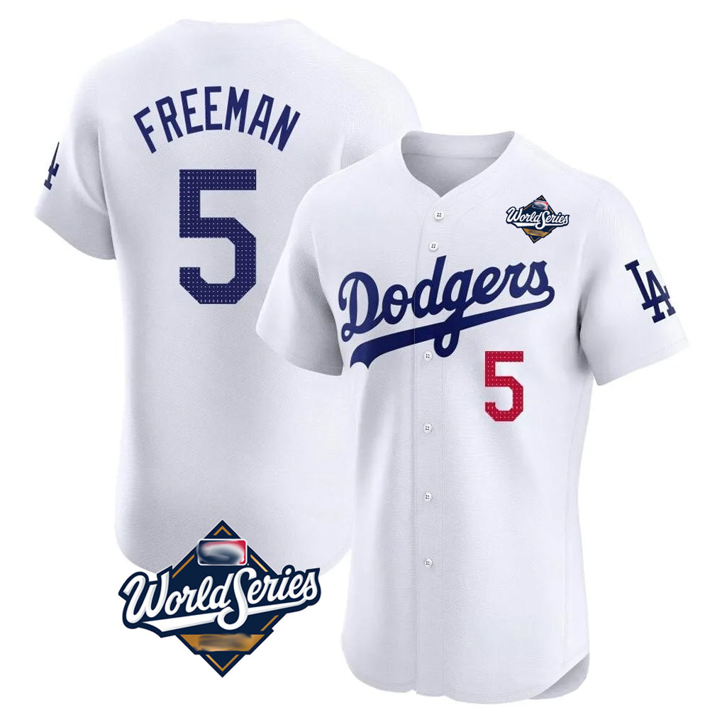 Yuxns LA.Dodgers #5 Freddie Freeman Player White World Series Limited Elite Home Stitched Jerseys