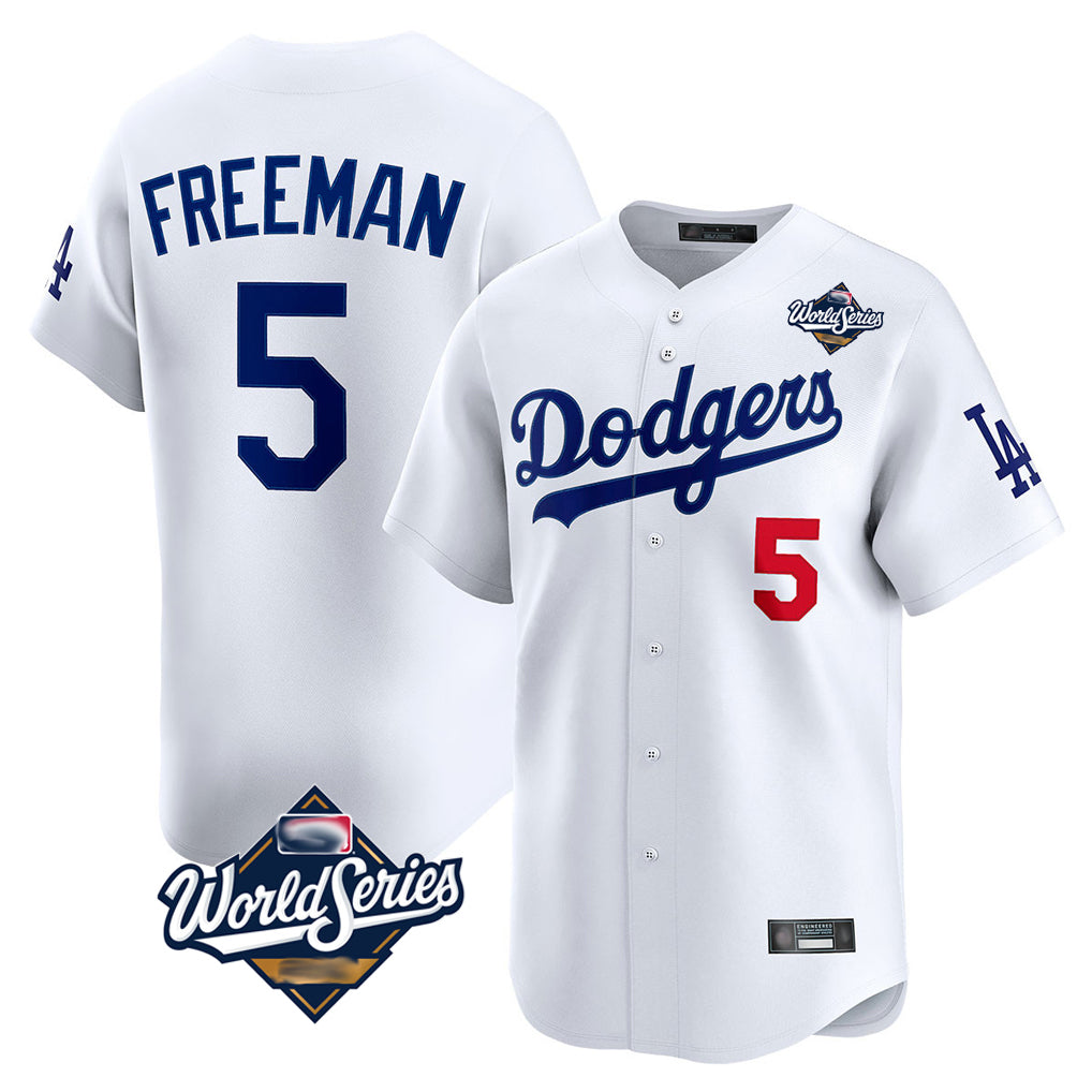 Yuxns LA.Dodgers #5 Freddie Freeman Player White World Series Limited Home Stitched Jerseys