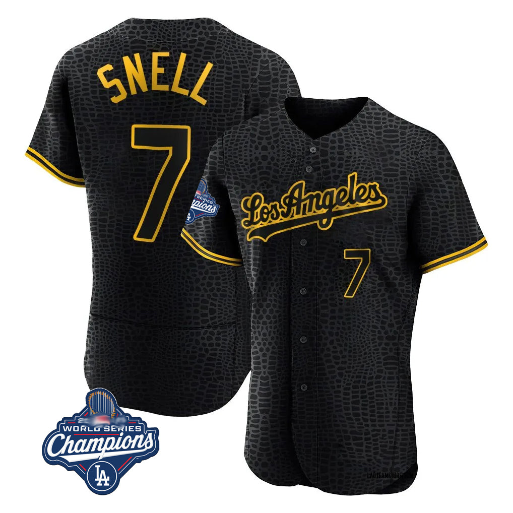 Yuxns LA.Dodgers #7 Blake Snell Player Black Snake Skin City Limited Elite World Series Meet Home Stitched Jerseys