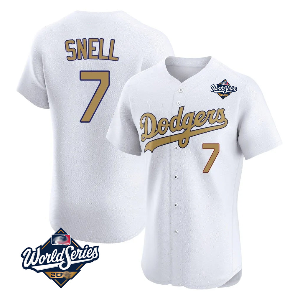 Yuxns LA.Dodgers #7 Blake Snell Player Gold World Series Limited Elite Home Stitched Jerseys