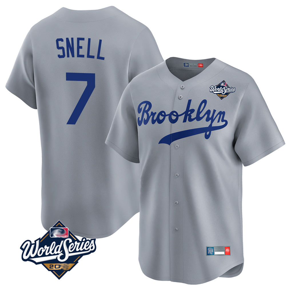 Yuxns LA.Dodgers #7 Blake Snell Player Gray Game Limited World Series Home Stitched Jerseys