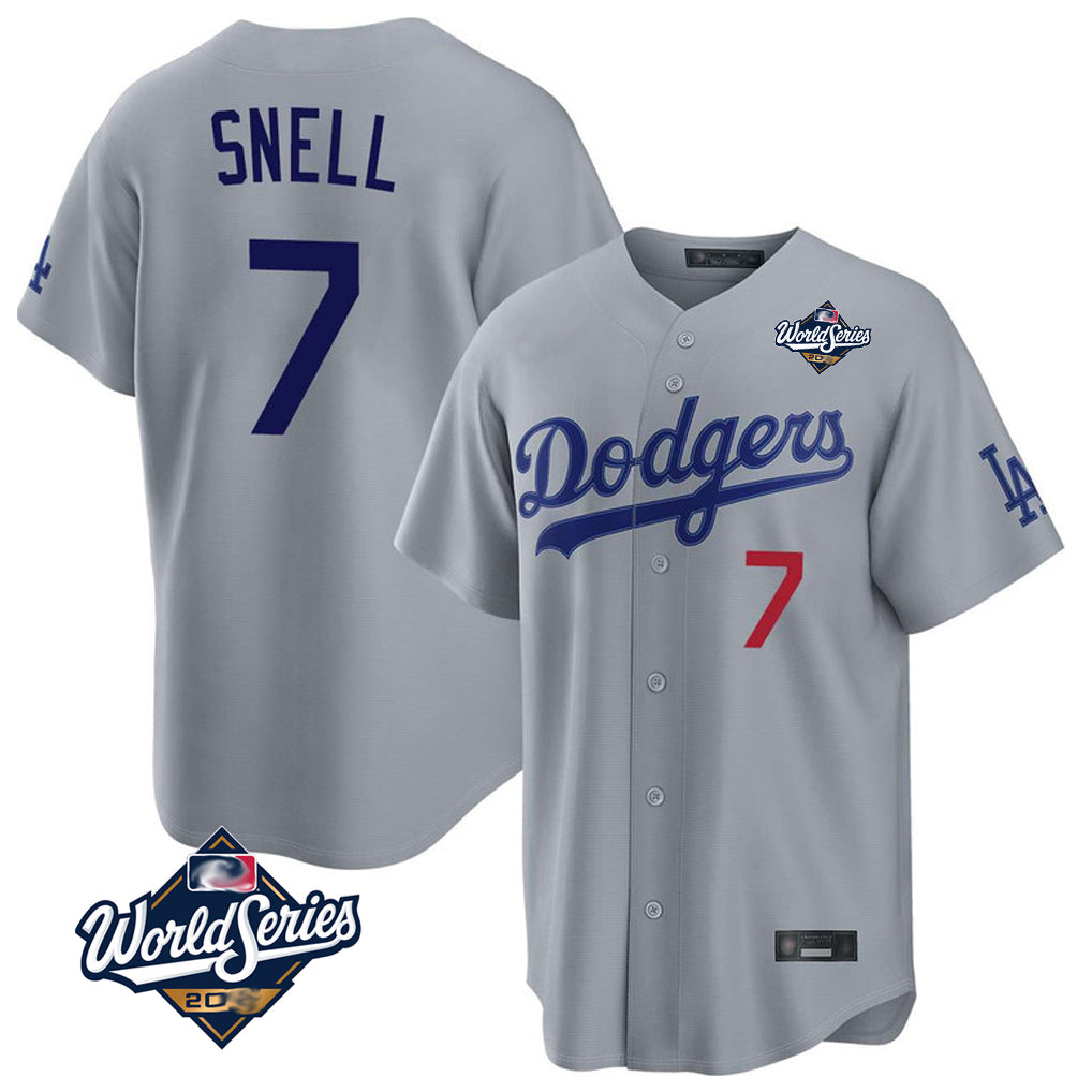 Yuxns LA.Dodgers #7 Blake Snell Player Gray Game World Series Home Stitched Jerseys