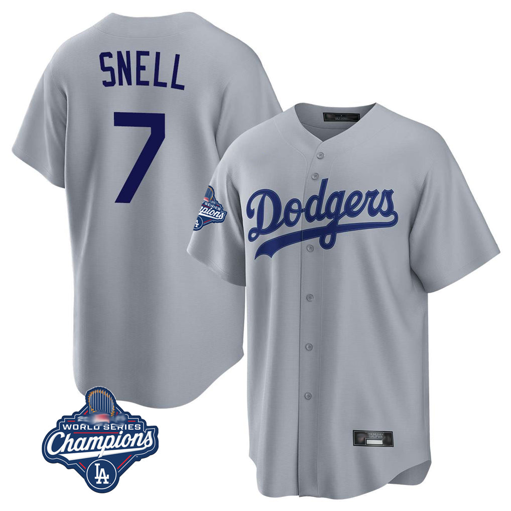 Yuxns LA.Dodgers #7 Blake Snell Player Gray Game World Series Meet Stitched Jerseys