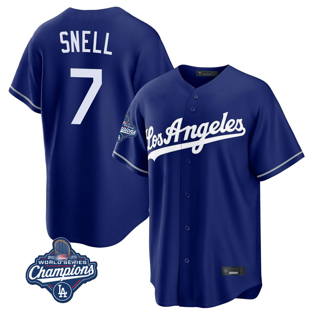 Yuxns LA.Dodgers #7 Blake Snell Player Royal Game World Series Meet Stitched Jerseys