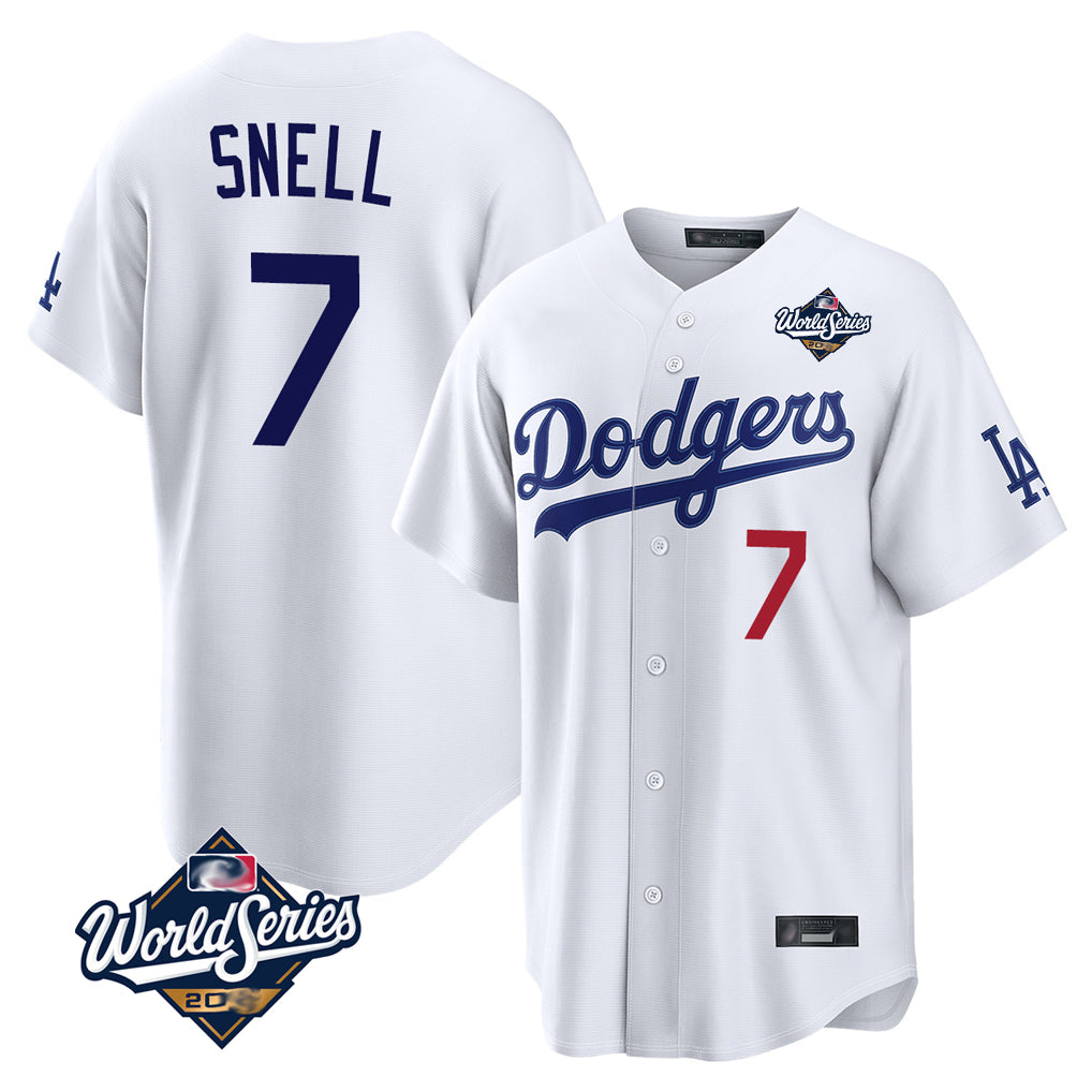 Yuxns LA.Dodgers #7 Blake Snell Player White Game World Series Home Stitched Jerseys