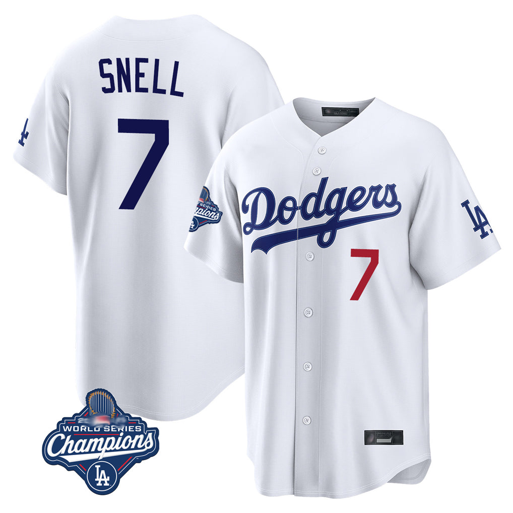 Yuxns LA.Dodgers #7 Blake Snell Player White Game World Series Meet Home Stitched Jerseys