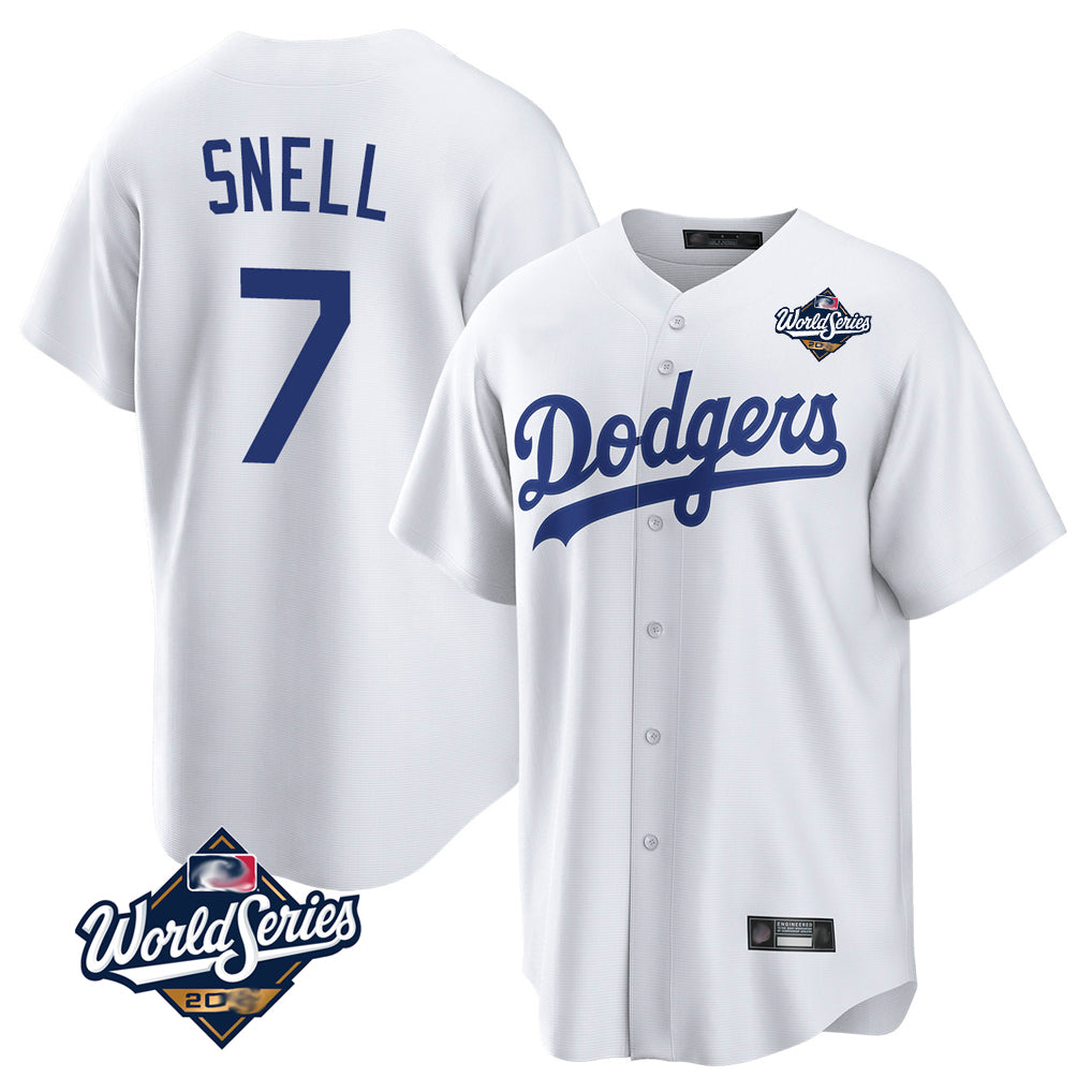 Yuxns LA.Dodgers #7 Blake Snell Player White Game World Series Stitched Jerseys