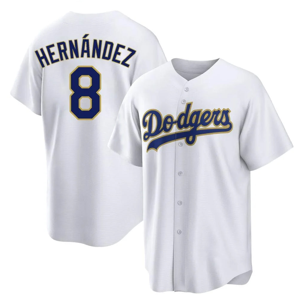 Yuxns LA.Dodgers #8 Enrique Hern¨¢ndez Player Gold White 2026 Collection Stadium Game Stitched Jerseys