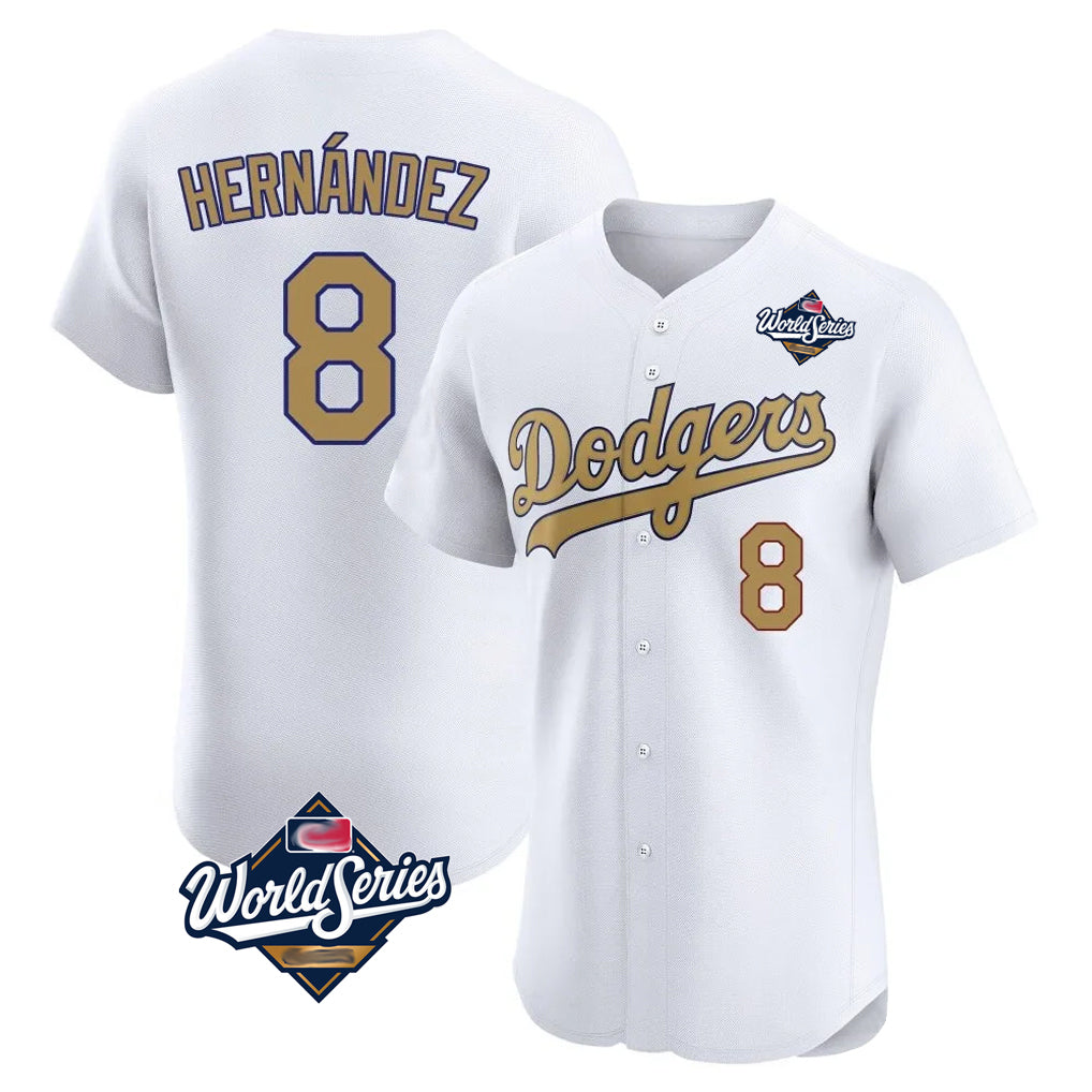 Yuxns LA.Dodgers #8 Enrique Hern¨¢ndez Player Gold World Series Limited Elite Home Stitched Jerseys