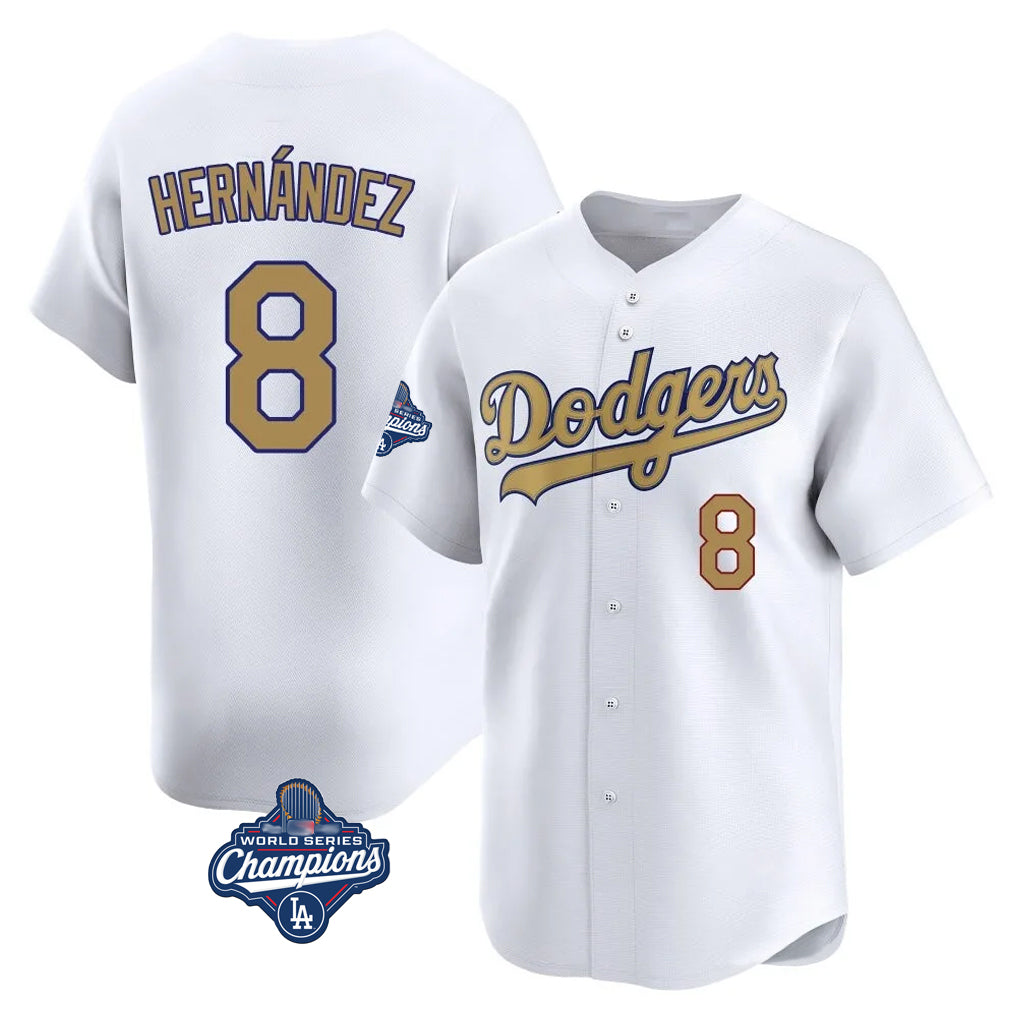 Yuxns LA.Dodgers #8 Enrique Hern¨¢ndez Player Gold World Series Meet Collection Limited Home Stitched Jerseys
