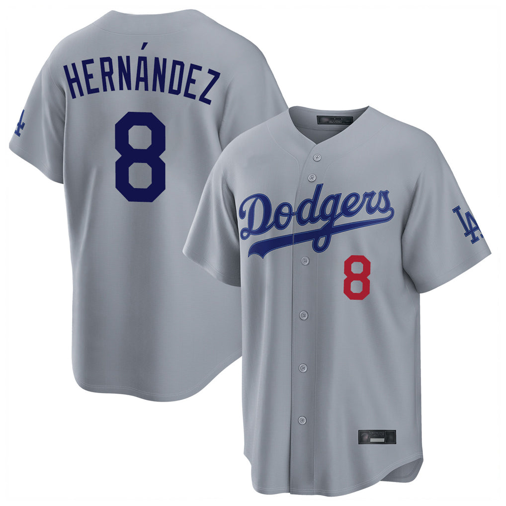 Yuxns LA.Dodgers #8 Enrique Hern¨¢ndez Player Gray Game Home Stitched Jerseys