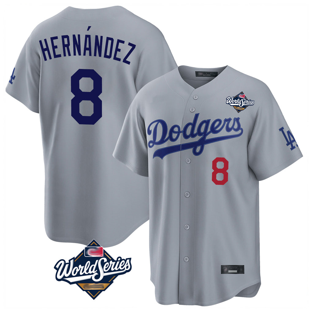 Yuxns LA.Dodgers #8 Enrique Hern¨¢ndez Player Gray World Series Game Home Stitched Jerseys