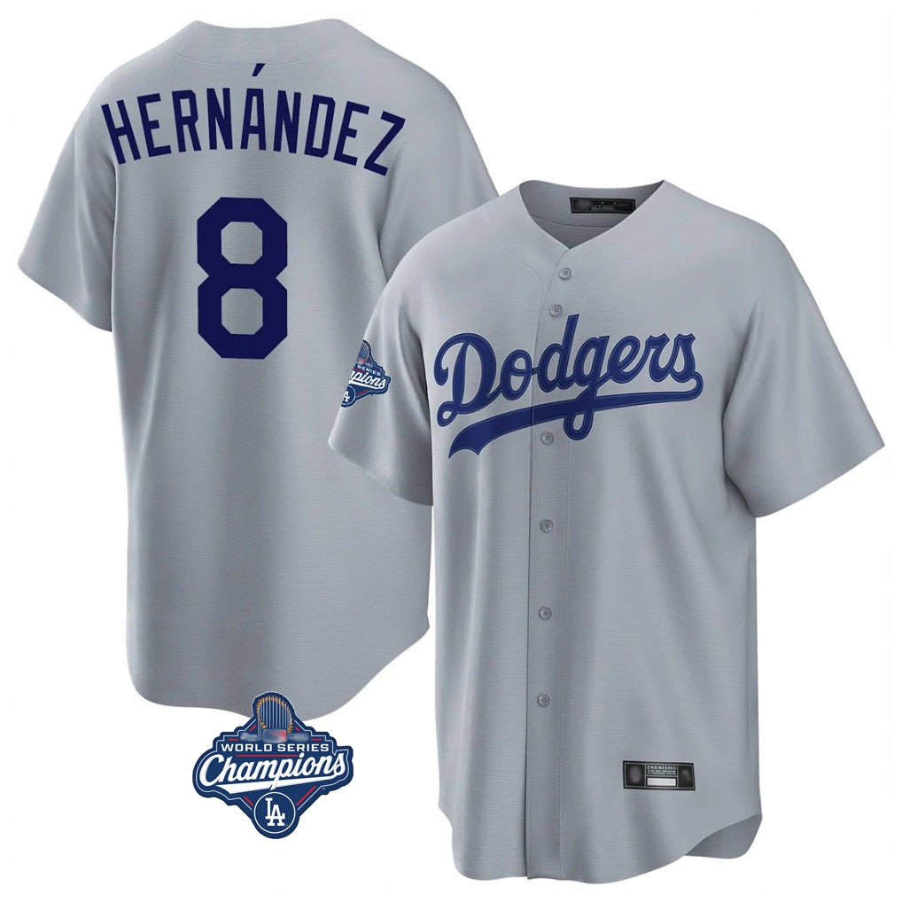 Yuxns LA.Dodgers #8 Enrique Hern¨¢ndez Player Gray World Series Meet Game Stitched Jerseys