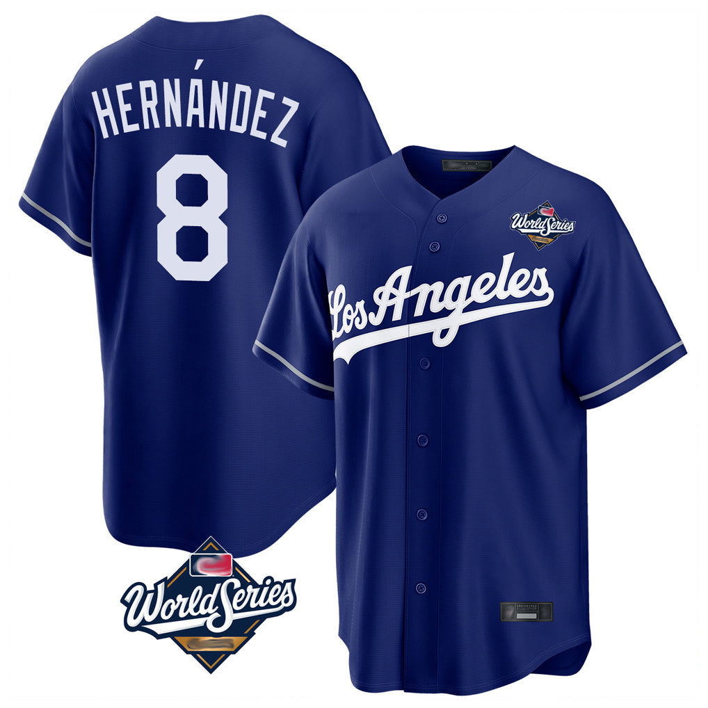 Yuxns LA.Dodgers #8 Enrique Hern¨¢ndez Player Royal World Series Game Stitched Jerseys
