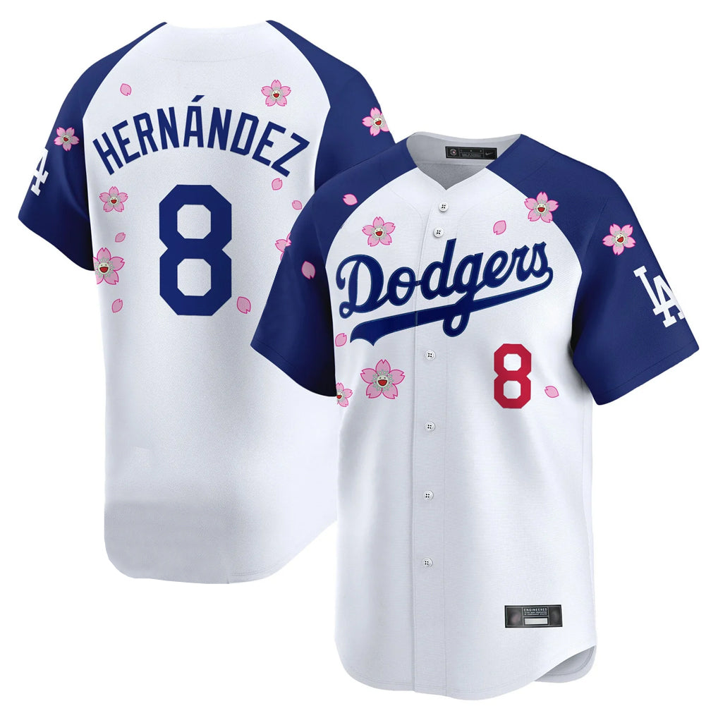 Yuxns LA.Dodgers #8 Enrique Hern¨¢ndez Player White-Royal Tokyo Series Vapor Premier Limited Stitched Jerseys