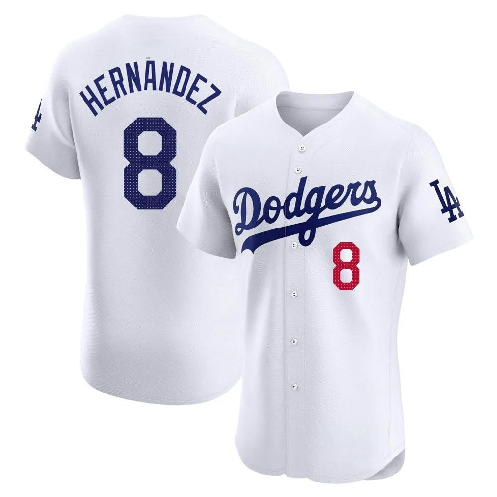 Yuxns LA.Dodgers #8 Enrique Hern¨¢ndez Player White Limited Elite Home Stitched Jerseys