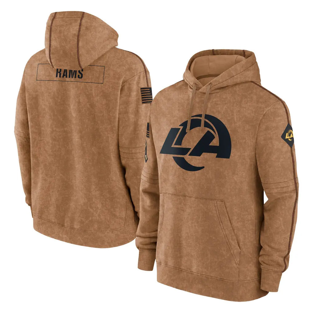 Yuxns LA.Rams Brown Salute to Service Hoodies Limited Game Blank Player Stitched Jerseys