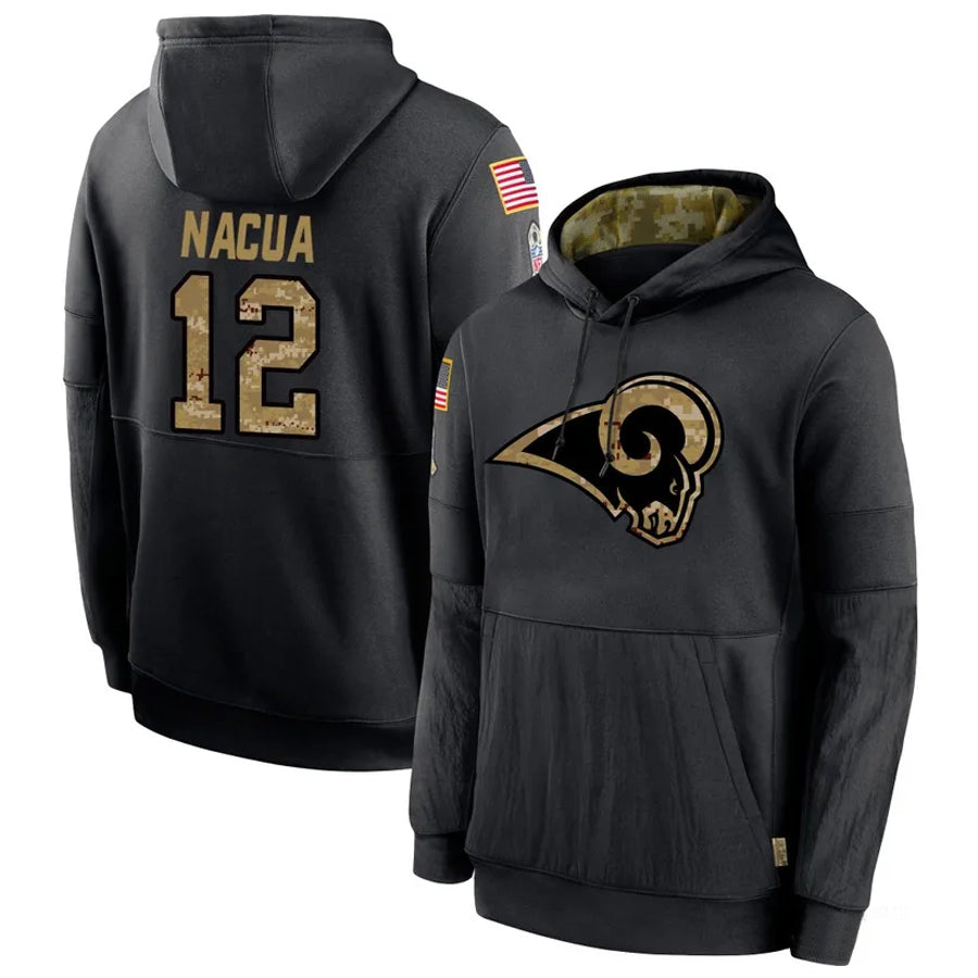 Yuxns LA.Rams #12 Puka Nacua Player Salute to Service Black Hoodies Stitched Jerseys