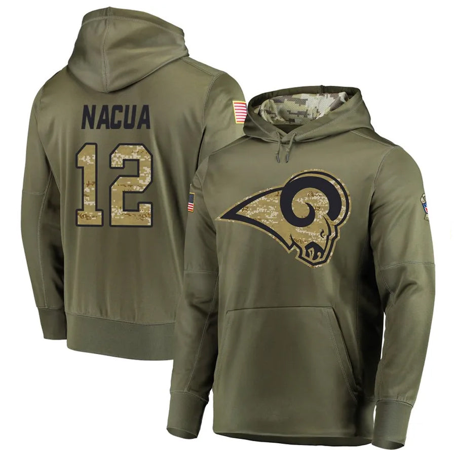 Yuxns LA.Rams #12 Puka Nacua Player Salute to Service Olive Hoodies Stitched Jerseys