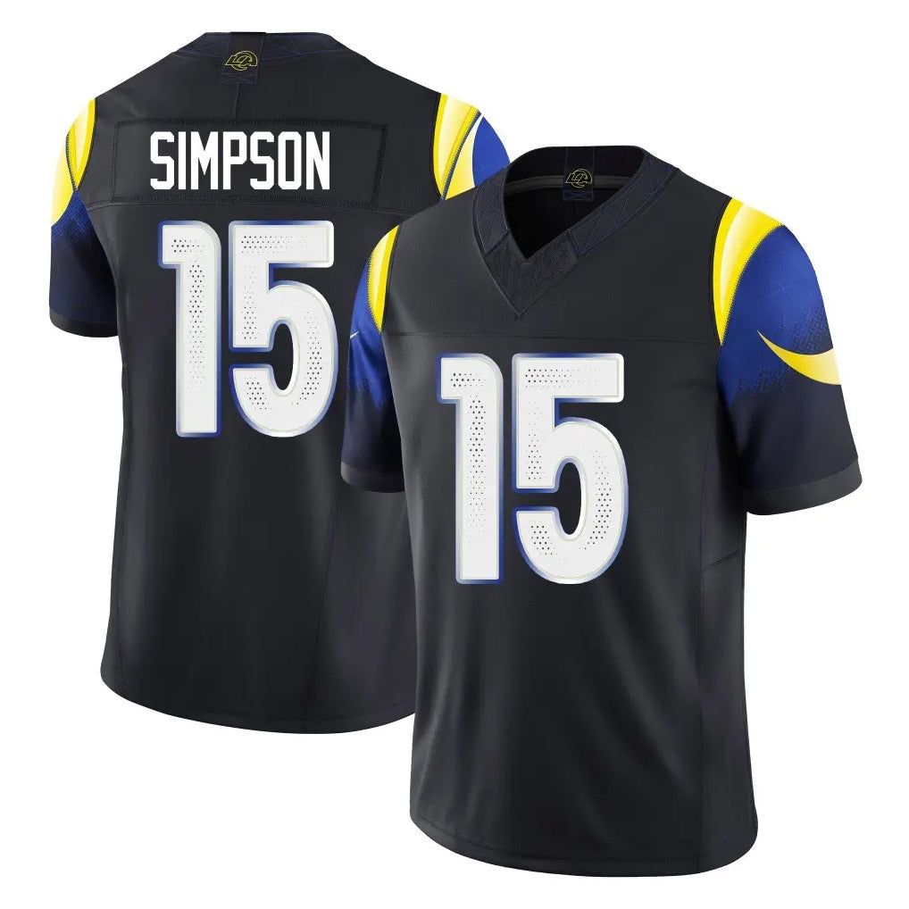 Yuxns LA.Rams #15 Ty Simpson Player Black Midnight Rivalries Collection Limited Home Game Stitched Jerseys