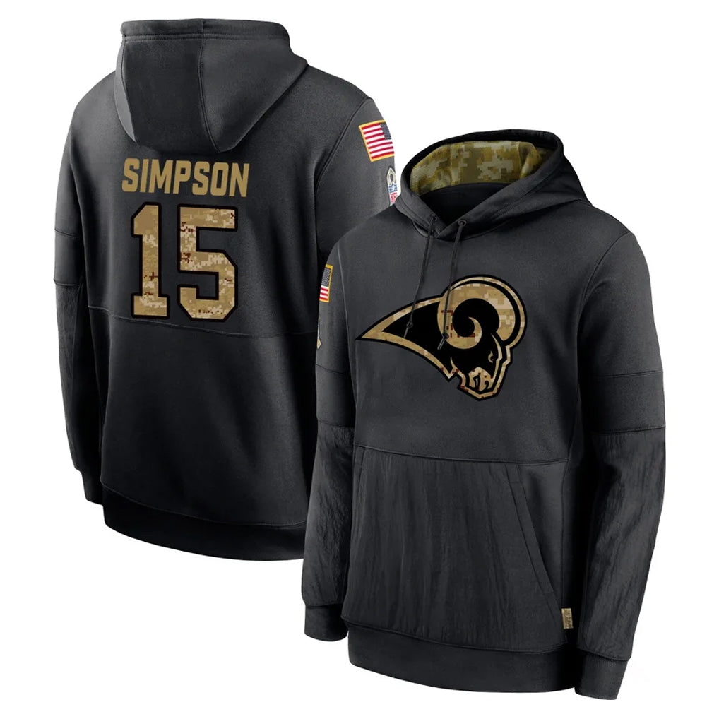 Yuxns LA.Rams #15 Ty Simpson Player Black Salute to Service Hoodies Limited Game Stitched Jerseys
