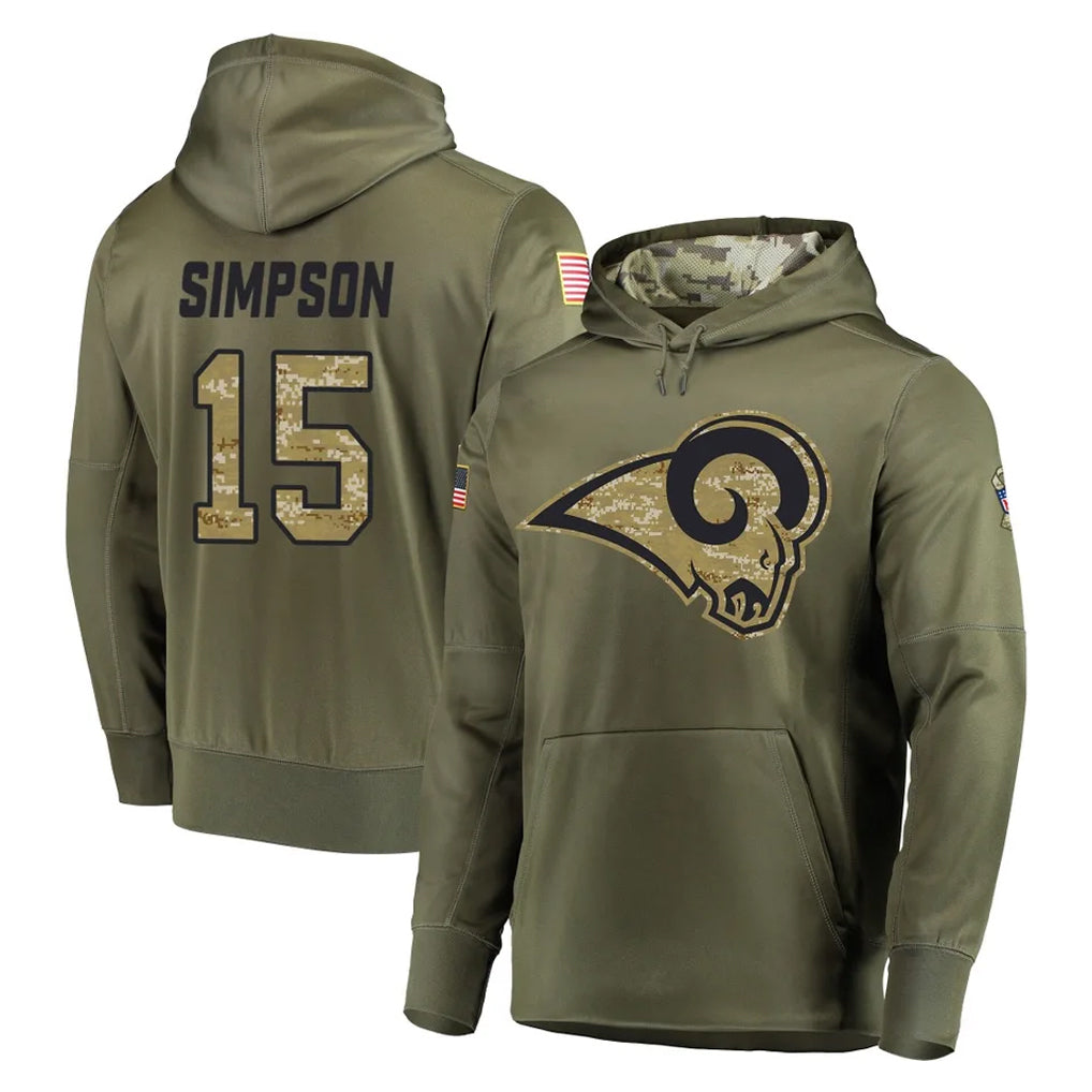 Yuxns LA.Rams #15 Ty Simpson Player Olive Salute to Service Pullover Hoodies Home Game Stitched Jerseys