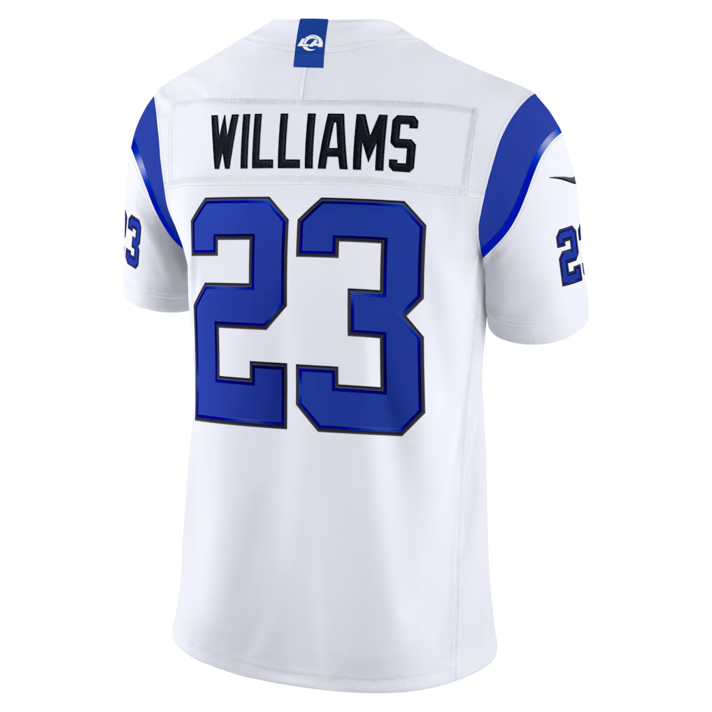 Yuxns LA.Rams #23 Kyren Williams Fearsome White Vapor F.U.S.E. Stitched Limited Jerseys