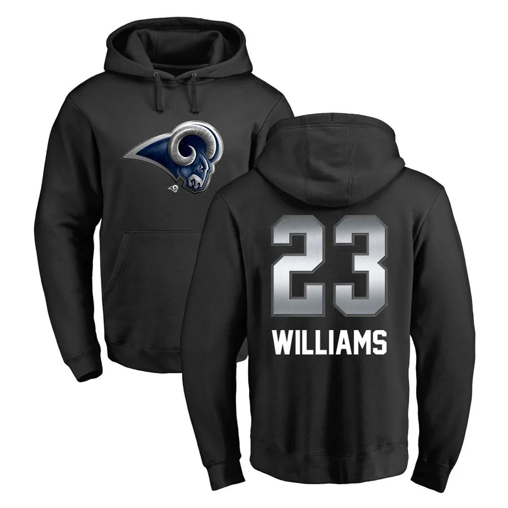 Yuxns LA.Rams #23 Kyren Williams Player Black Pullover Hoodie Limited Game Stitched Jerseys