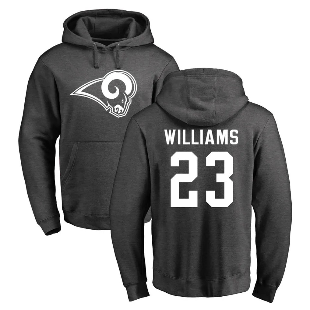 Yuxns LA.Rams #23 Kyren Williams Player Gray Pullover Hoodie Limited Game Stitched Jerseys