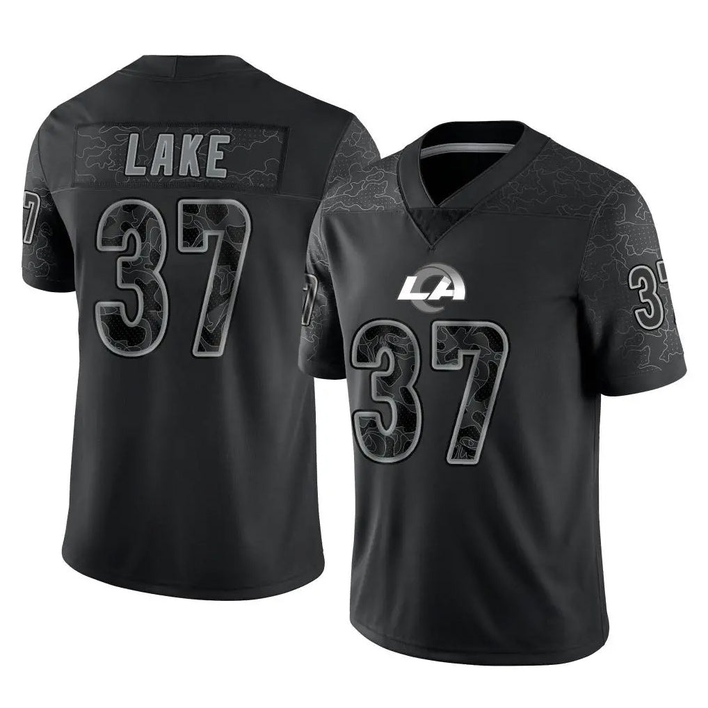 Yuxns LA.Rams #37 Quentin Lake Player Black Limited Reflective Home Game Stitched Jerseys