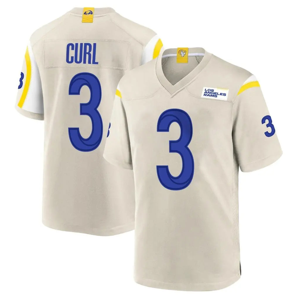 Yuxns LA.Rams #3 Kam Curl Player Bone Home Game Stitched Jerseys