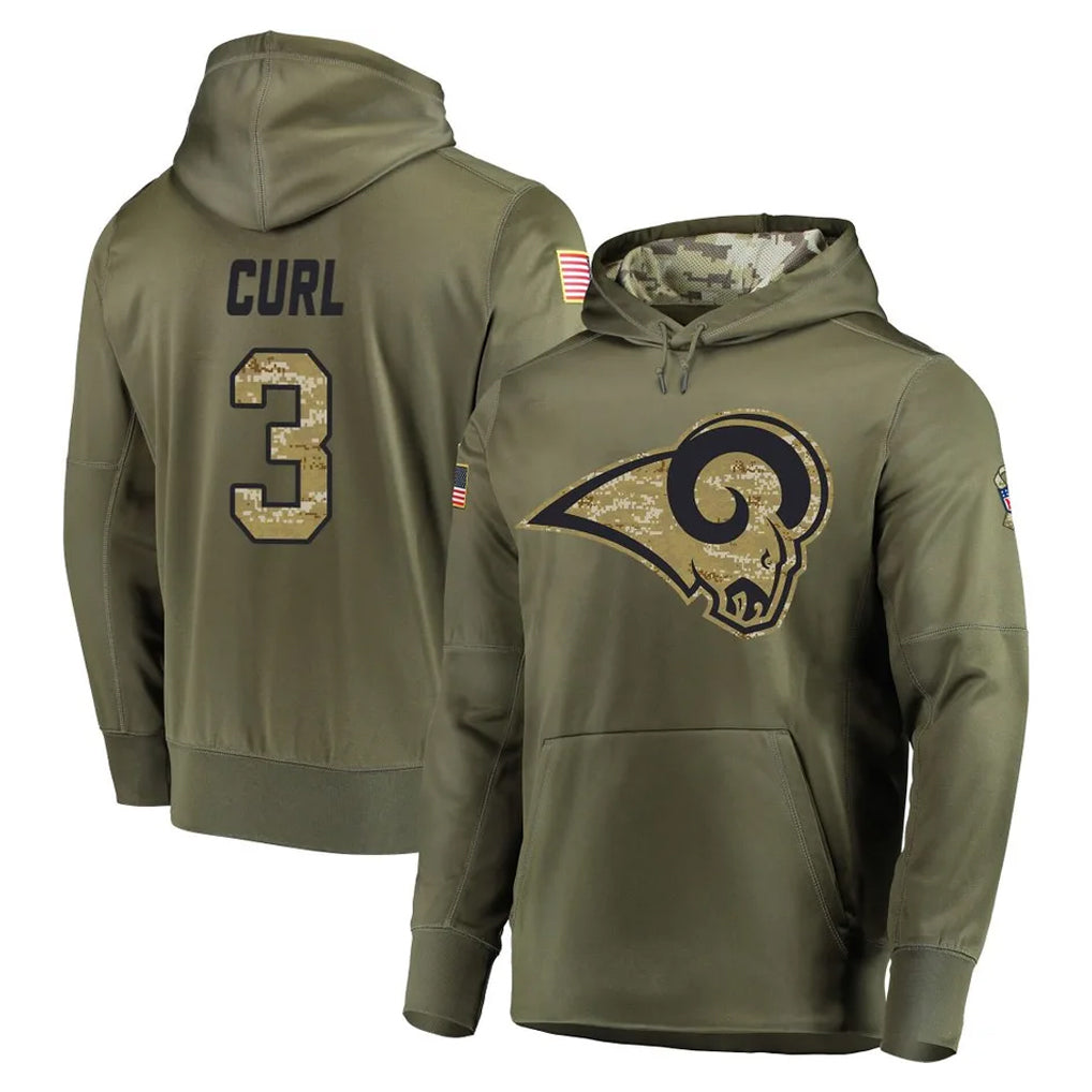 Yuxns LA.Rams #3 Kam Curl Player Olive Salute to Service Pullover Hoodies Home Game Stitched Jerseys