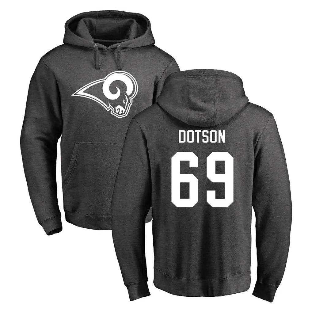 Yuxns LA.Rams #69 Kevin Dotson Player Gray Pullover Hoodie Limited Game Stitched Jerseys