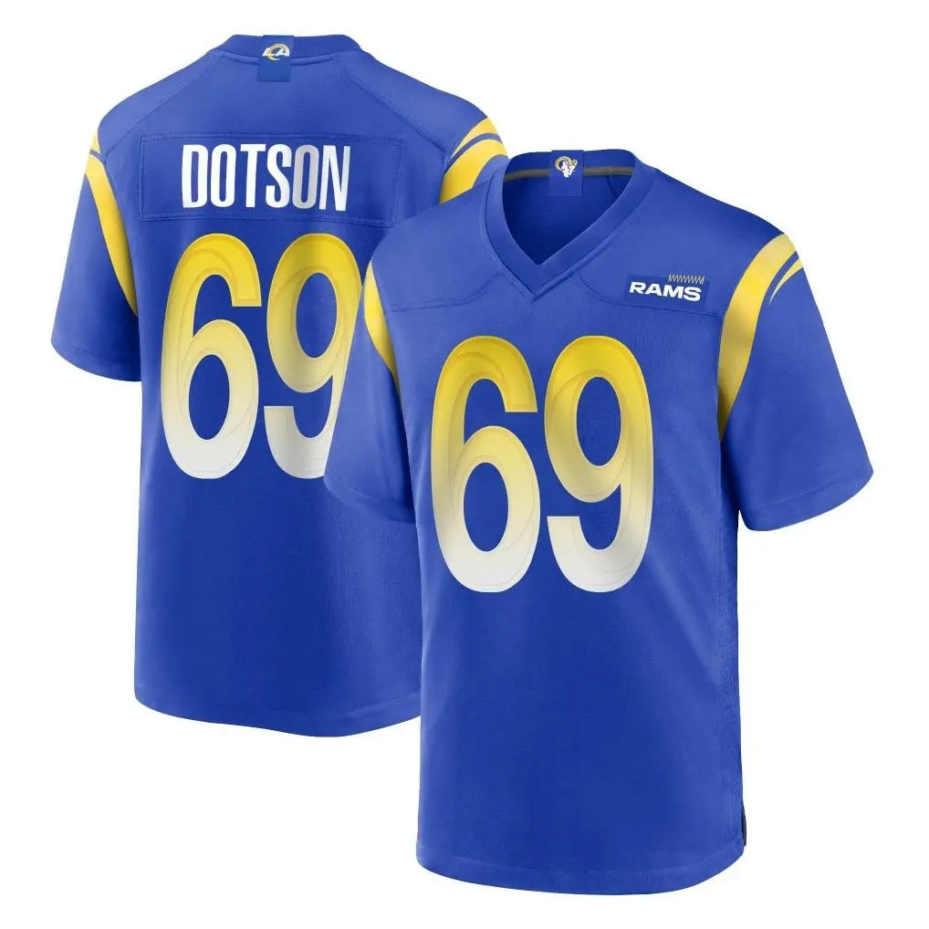 Yuxns LA.Rams #69 Kevin Dotson Player Royal Home Game Stitched Jerseys