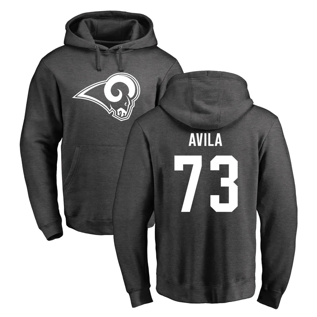 Yuxns LA.Rams #73 Steve Avila Player Gray Pullover Hoodie Limited Game Stitched Jerseys